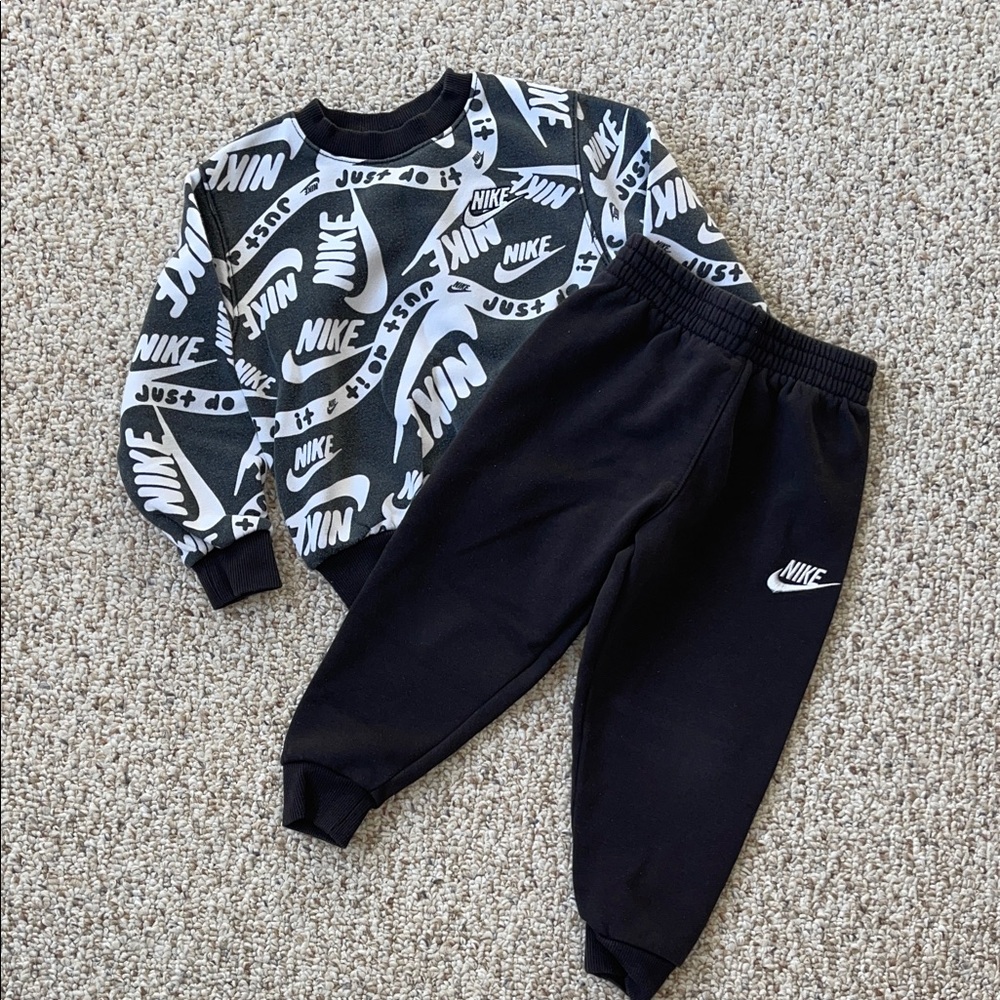 Nike Kids Black and White Logo Sweatshirt and Joggers